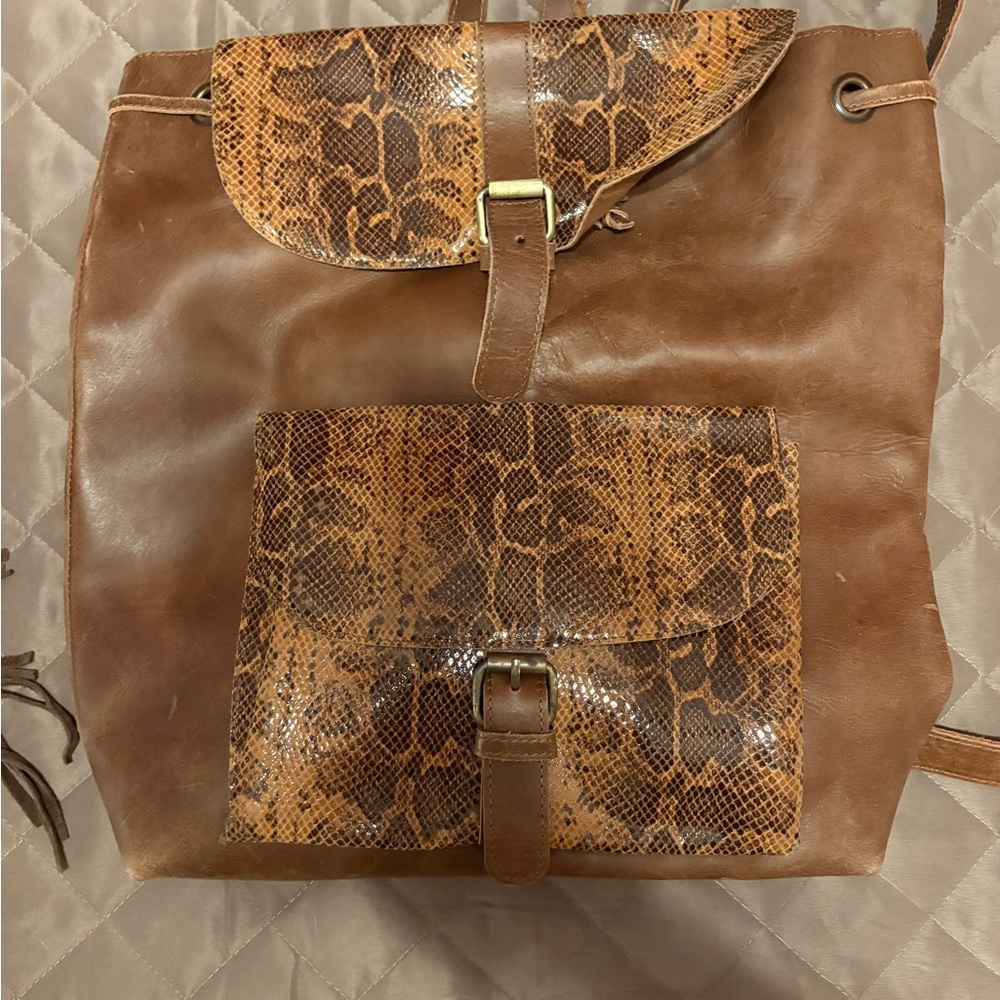 Trendy Boutique Brown and Tan Snakeskin Backpack